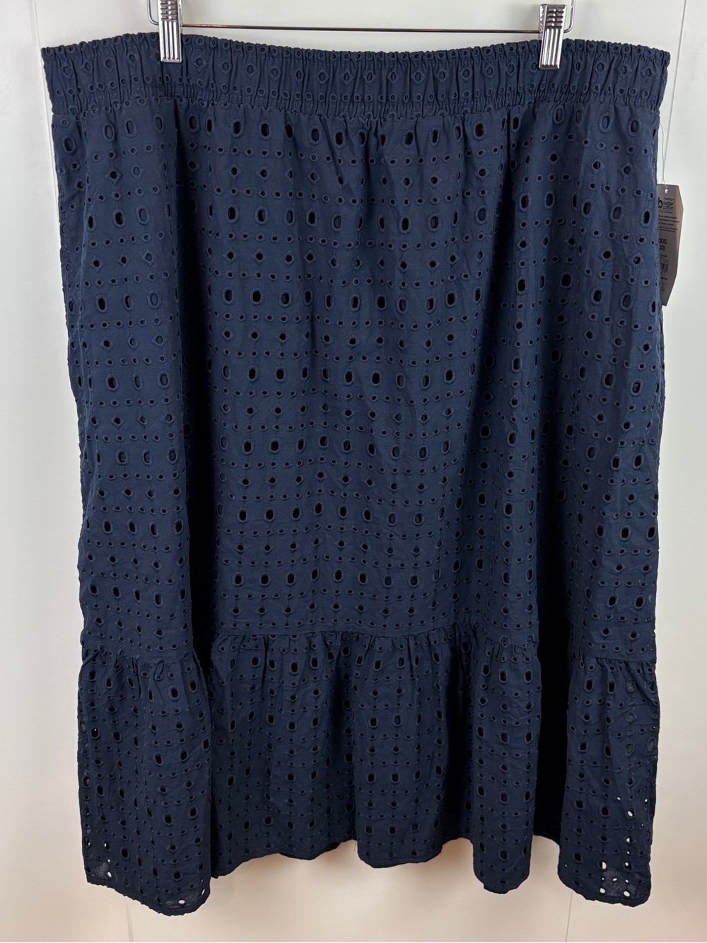 NWT Time & Tru Navy Blue Maxi Eyelet Skirt Tiered Cotton Lined XXXL (22) Preppy